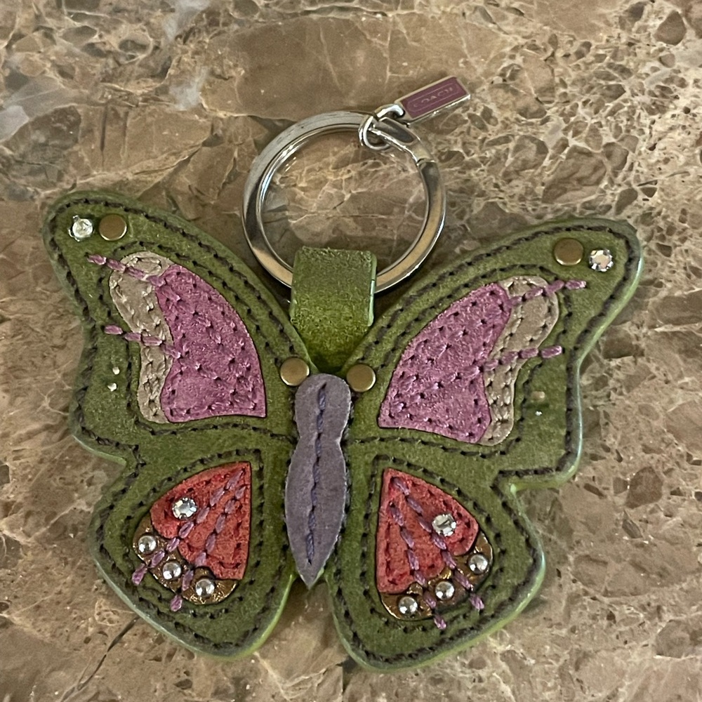 COACH HTF Large Green Leather Butterfly Keychain Bag Charm WITH Dustbag - Picture 4 of 17